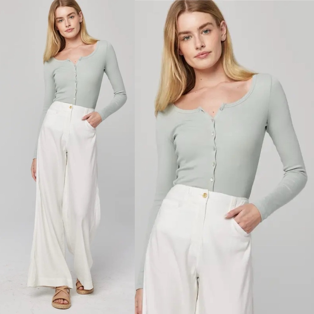 Alp N Rock Celia Button Up Henley Top - Italian Sage NEW